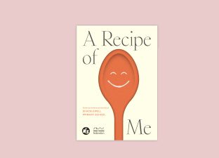 A picture of a book cover which is cream and has a drawing of a wooden spoon with a happy face