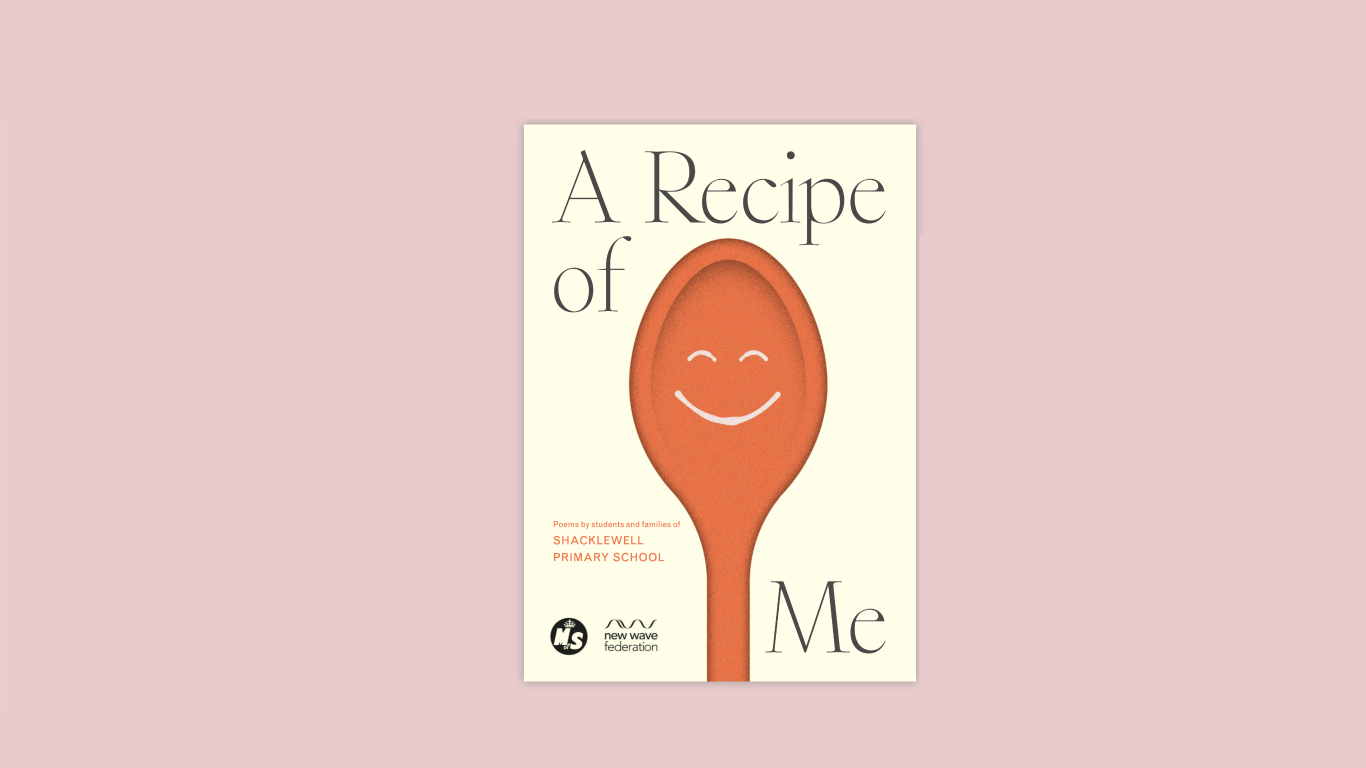 A picture of a book cover which is cream and has a drawing of a wooden spoon with a happy face