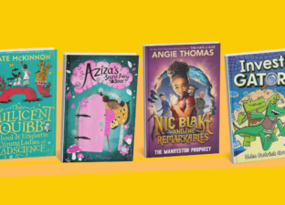 A yellow background with four book covers laid across if featuring book picks from young people.