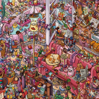 Wonderbly's shrunken universe. A vast, fun and imaginative illustration of a whole world of shrunken objects and people.